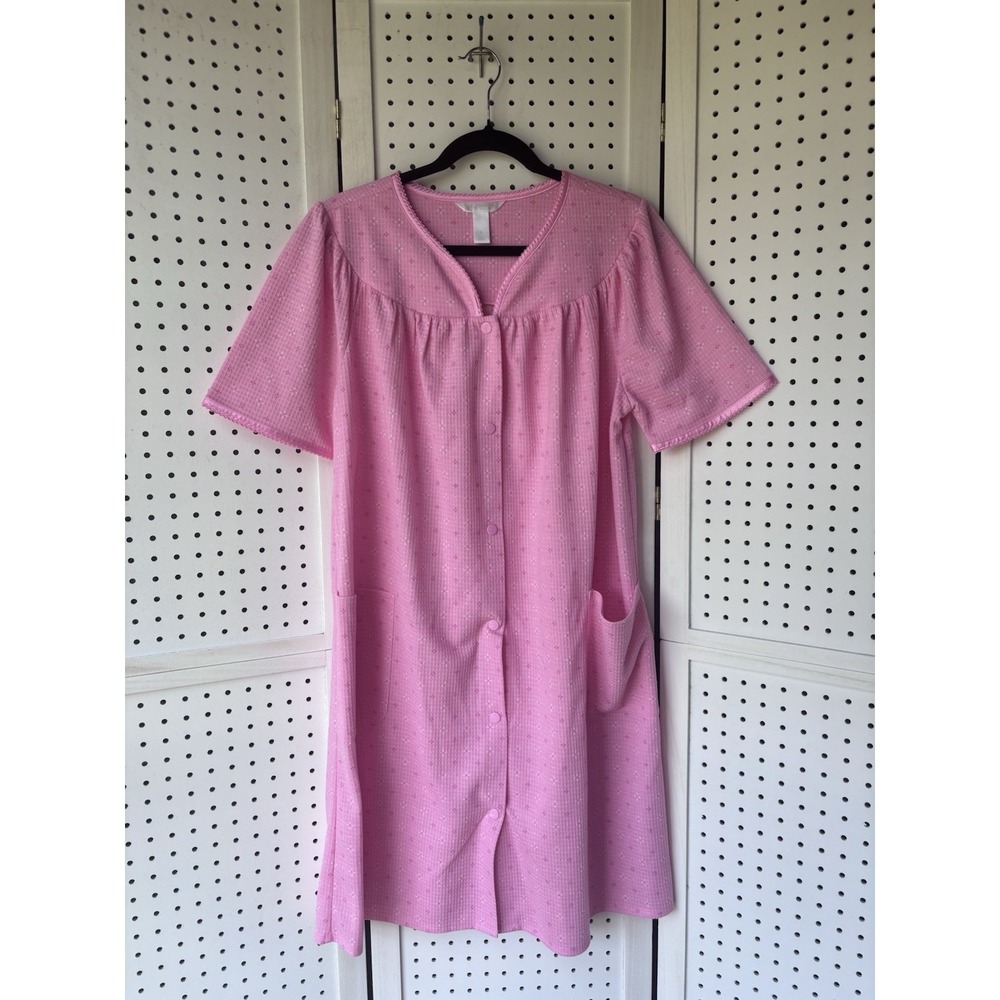 Adonna Snap Front Waffle Pocket Robe Housecoat Women's Small Pink Short SLV